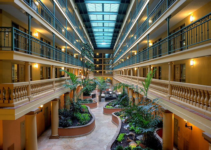 Interior shot of the Embassy Suites hotel in El Segundo